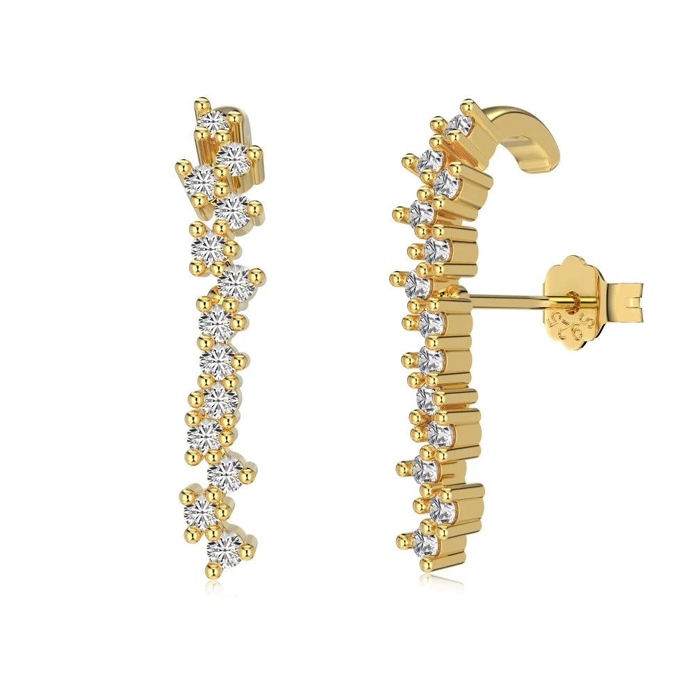 Silver Zircon Round Cut Irregular Line Ear Studs