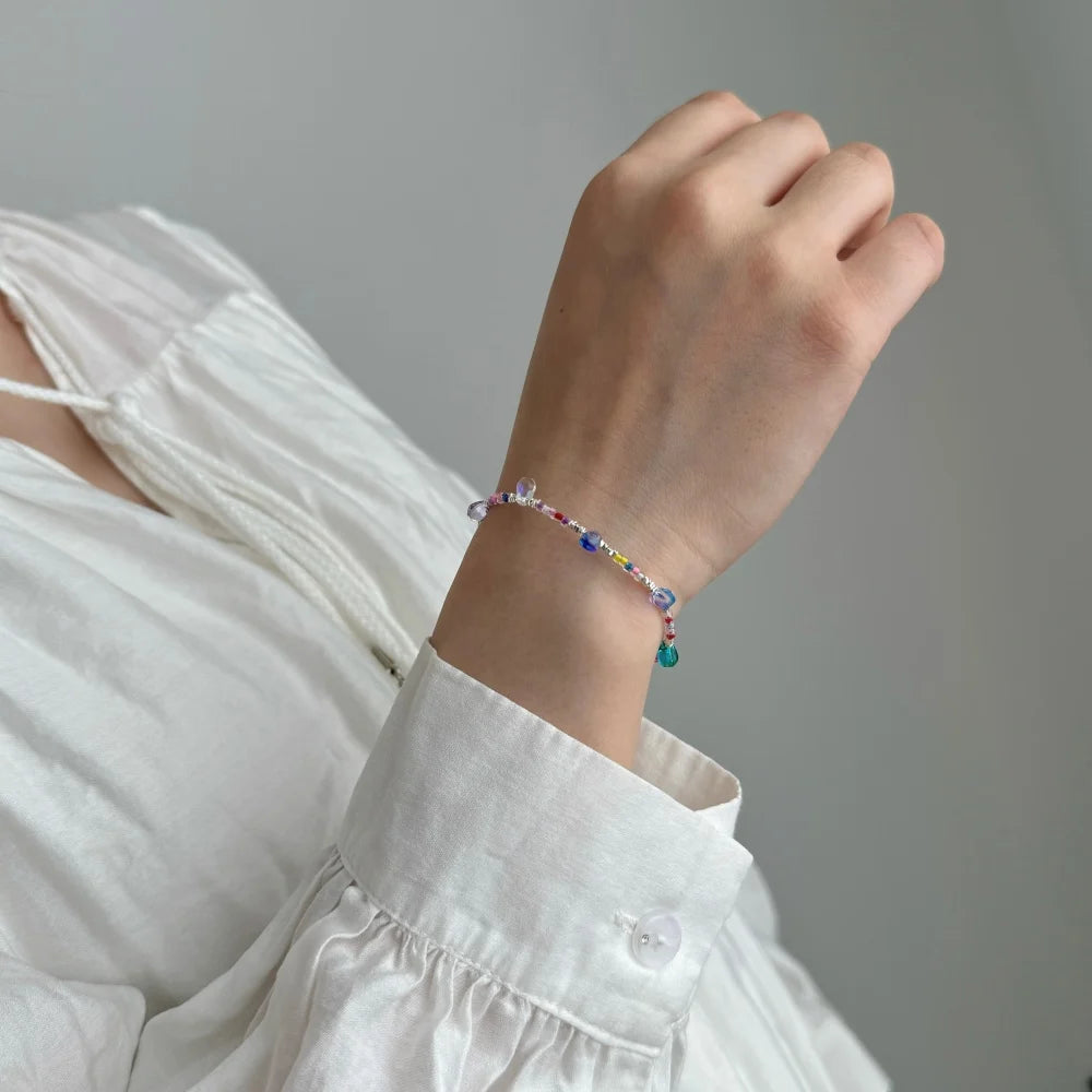 Silver Crystal Water Drop Cut Tassel Beaded Bracelet