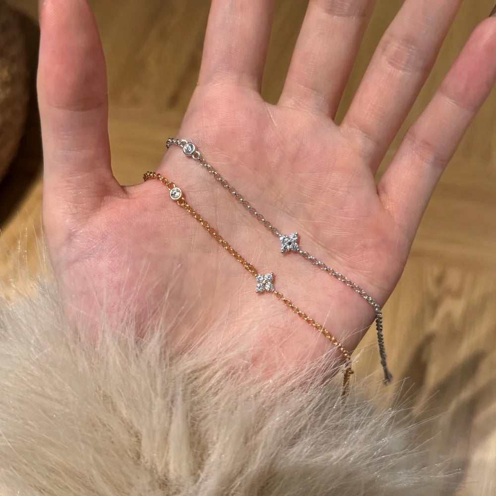 Silver Zircon Round Cut Star Chain Bracelet