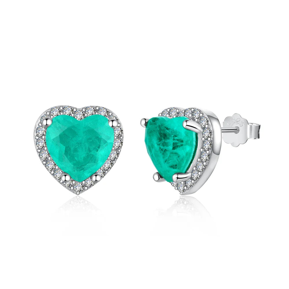 Silver Zircon Heart Cut Halo Ear Studs