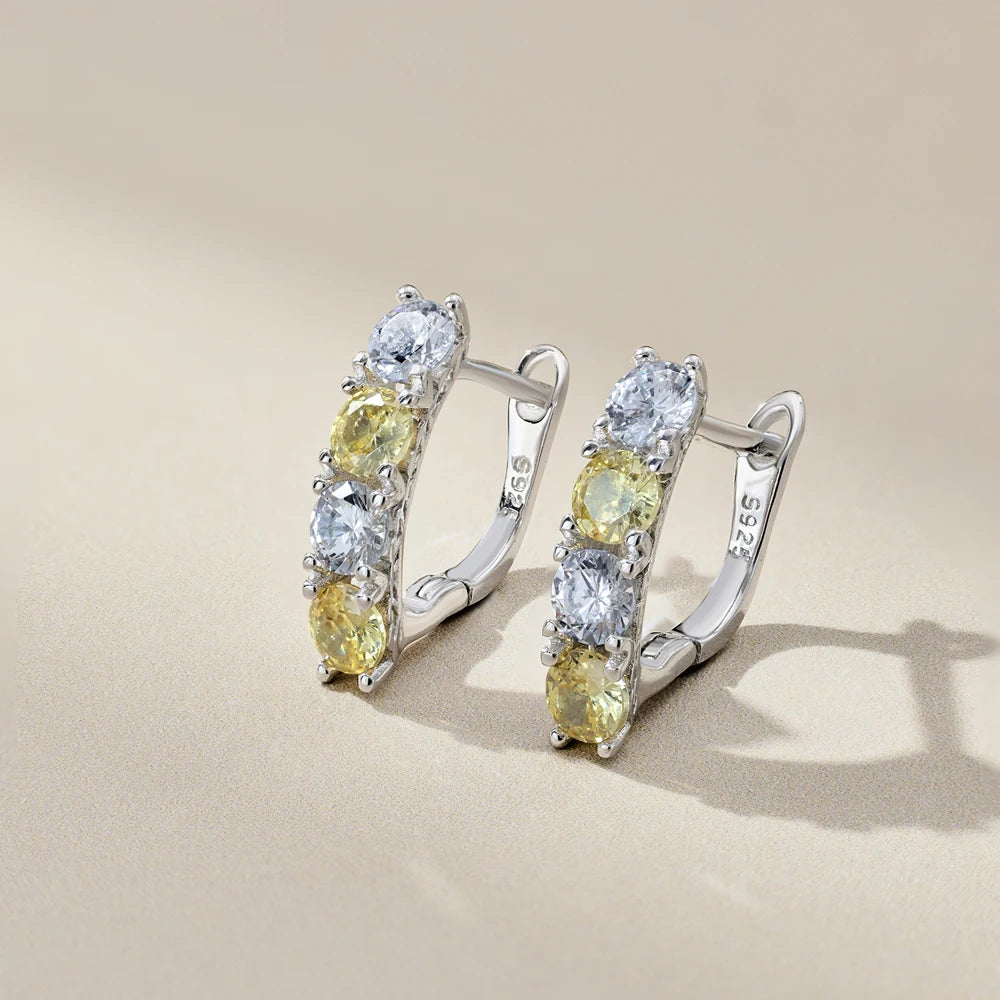 Silver Zircon Round Cut Inlaid Huggie Earrings