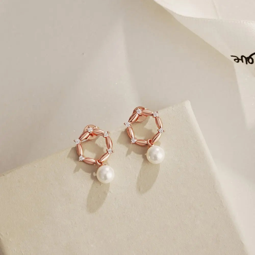 Silver Pearl Star Drop Earrings