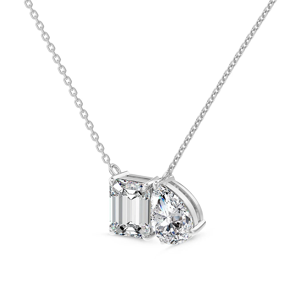 Silver Zircon Emerald Cut Toi Et Moi Pendant Necklace