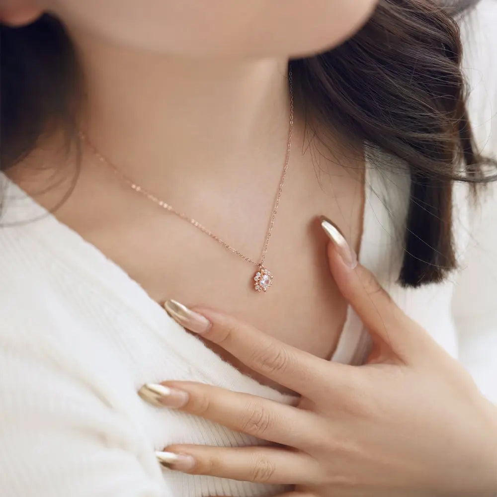 Silver Zircon Round Cut Iced Snowflake Pendant Necklace