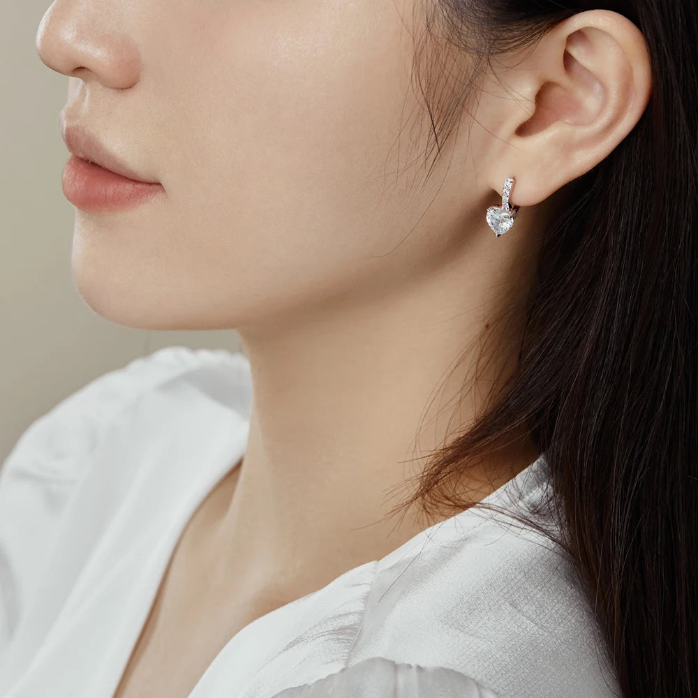 Silver Zircon Heart Cut Iced Ear Hoops