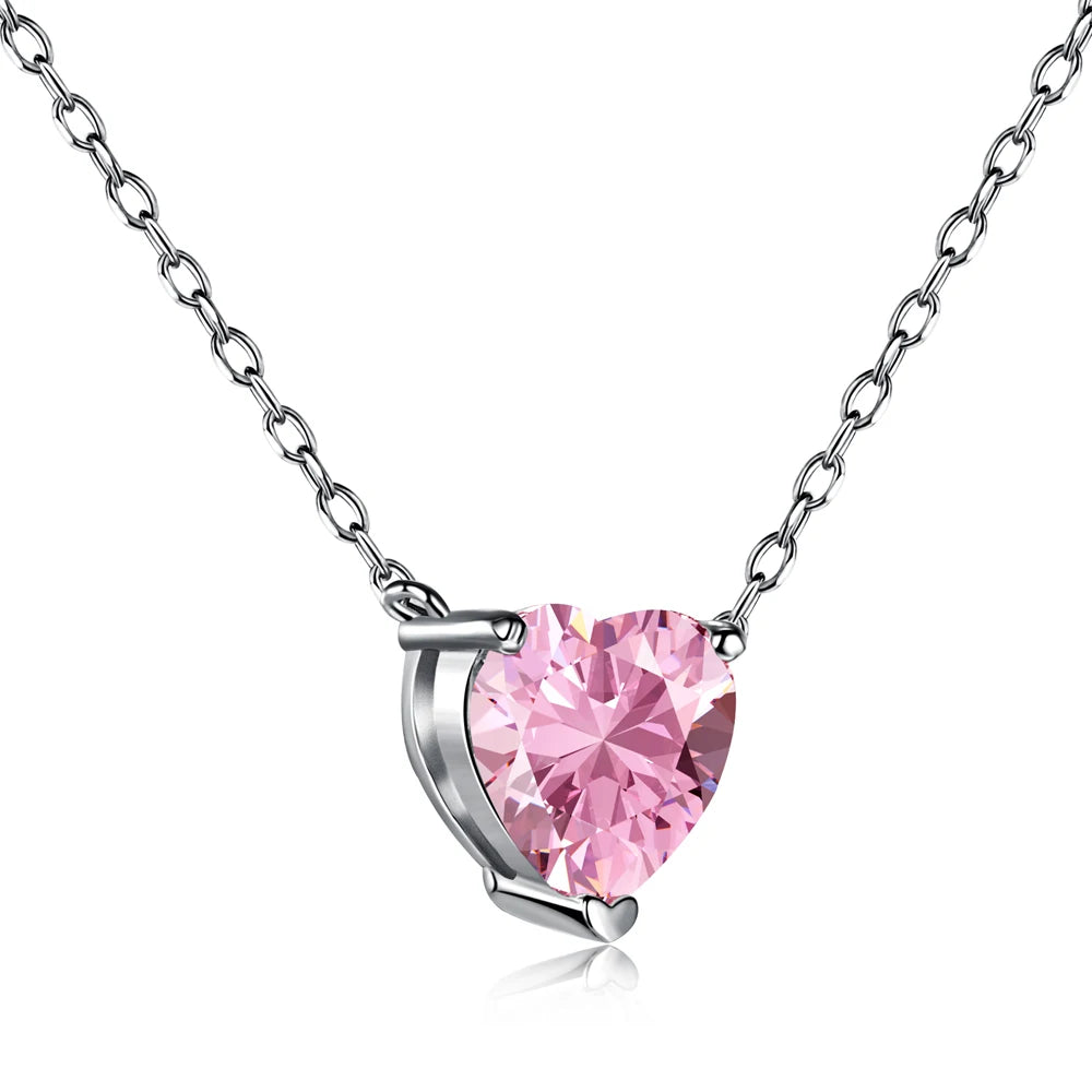 Silver Zircon Heart Cut Love Pendant Necklace