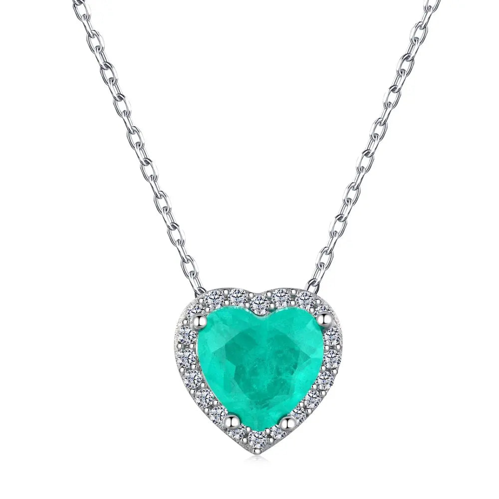 Silver Zircon Heart Cut Halo Pendant Necklace