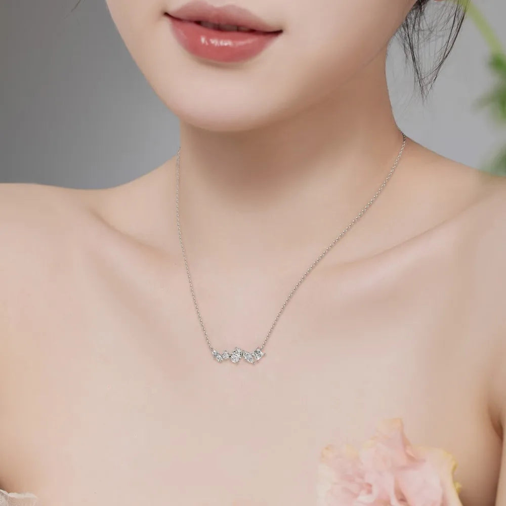 Silver Zircon Oval Cut Multi Shape Bar Necklace