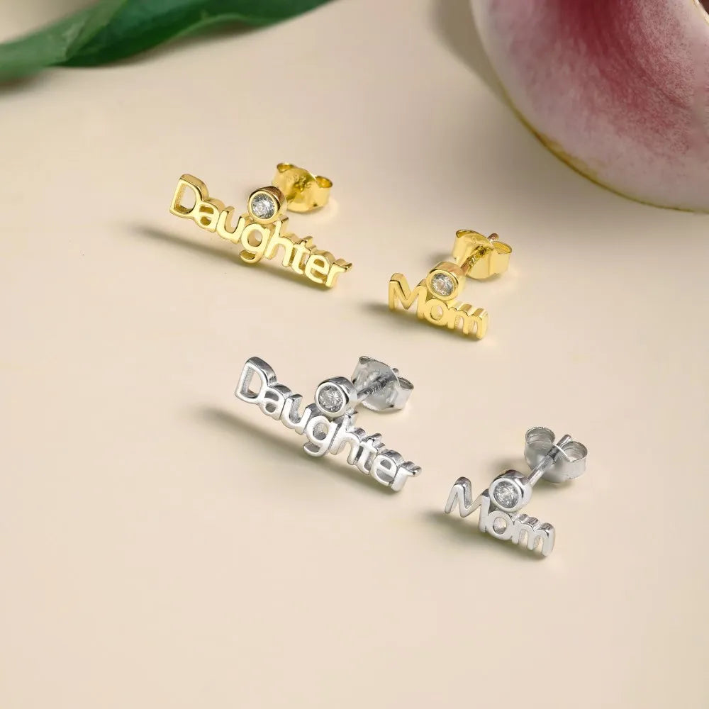 Silver Zircon Round Cut Mom And Daughter Ear Studs
