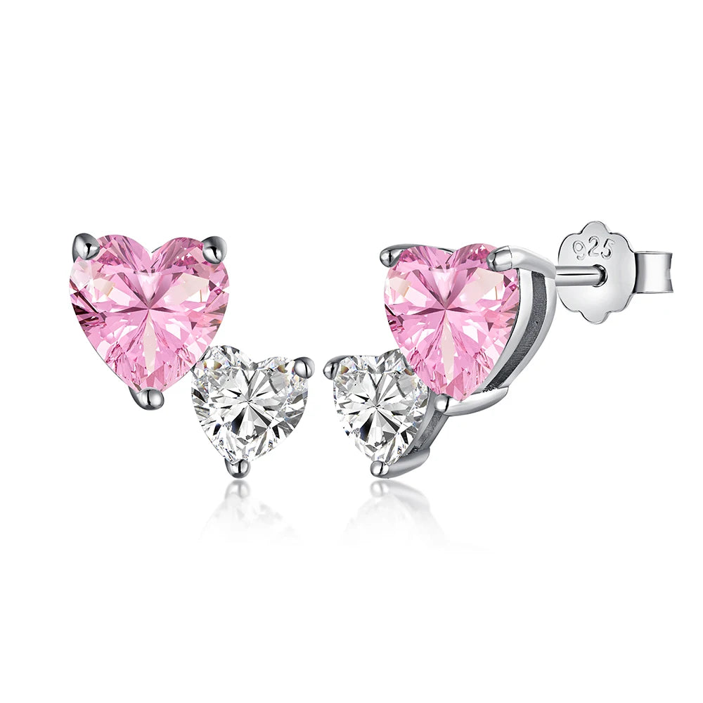 Silver Zircon Heart Cut Side Stacked Ear Studs