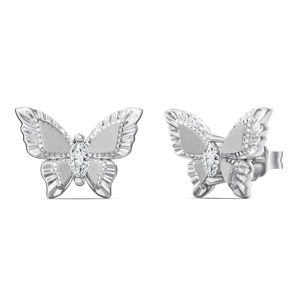 Silver Zircon Oval Cut Butterfly Ear Studs