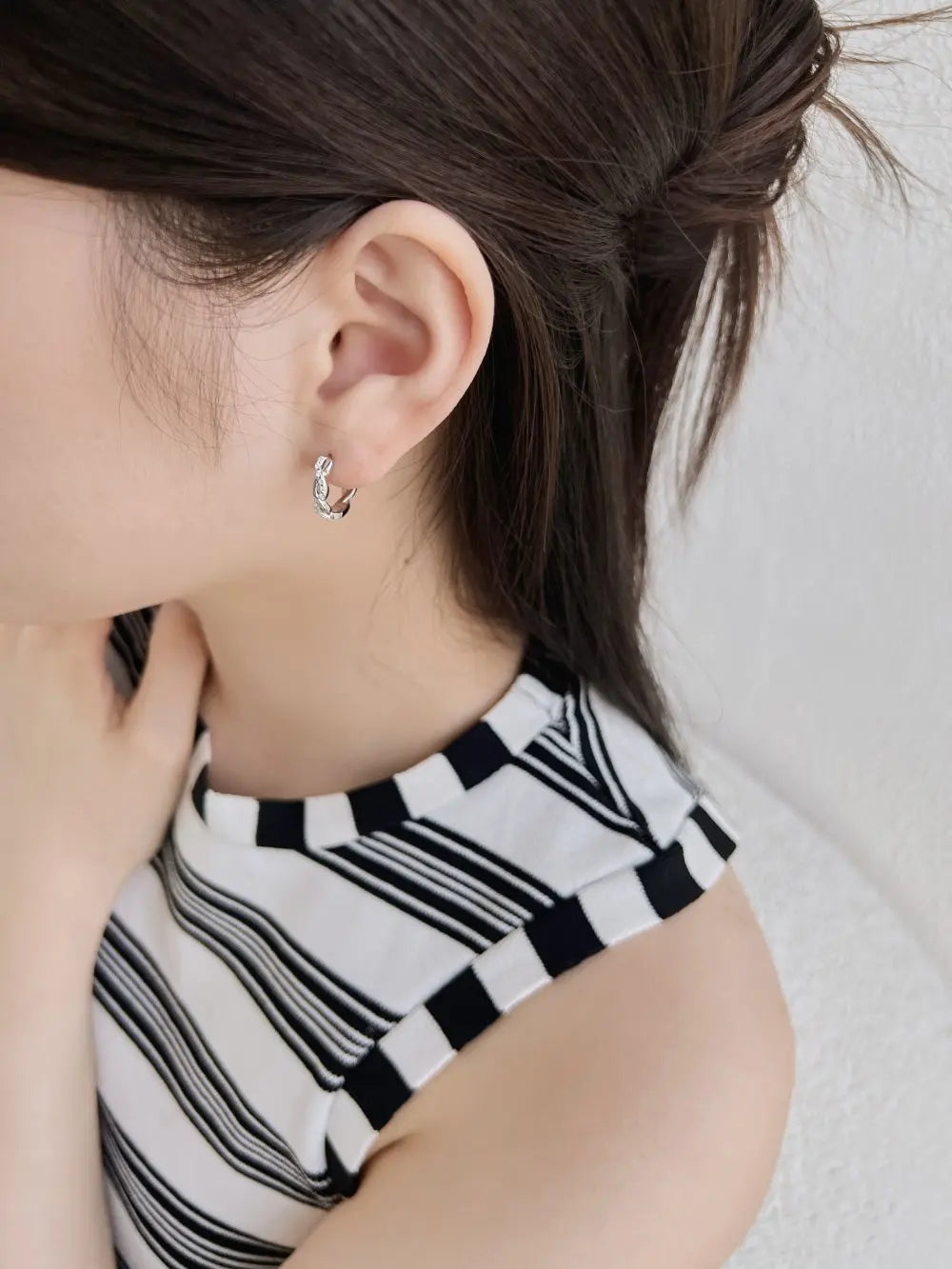 Silver Zircon Round Cut Wrapped Ear Hoops