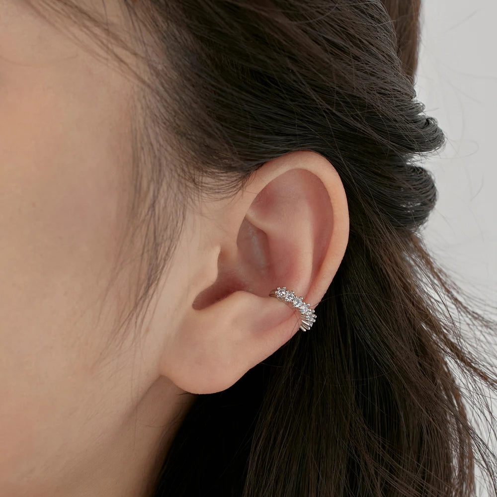 Silver Zircon Round Cut Twisted Inlaid Ear Cuffs