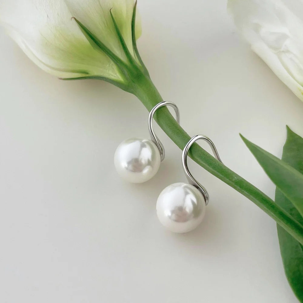 Silver Pearl Single Hook Drop Earrings