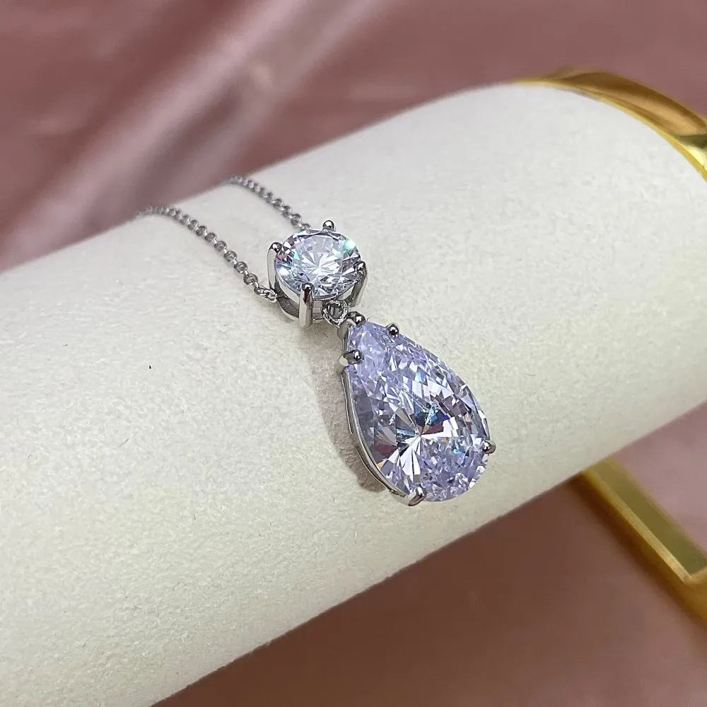 Silver Zircon Pear Cut Stacked Water Drop Pendant Necklace