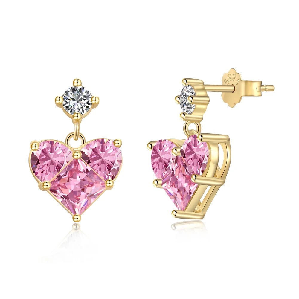 Silver Zircon Princess Cut Heart Drop Earrings