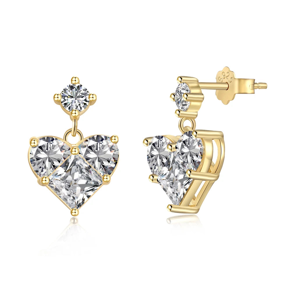 Silver Zircon Princess Cut Heart Drop Earrings