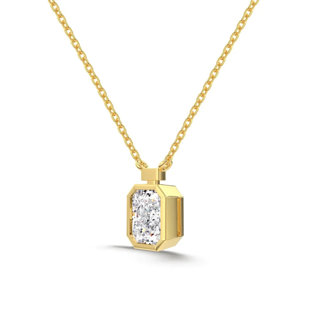 Silver Zircon Radiant Cut Framed Pendant Necklace
