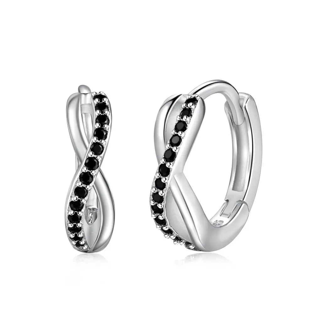 Silver Zircon Round Cut Iced Twisted Huggie Earrings