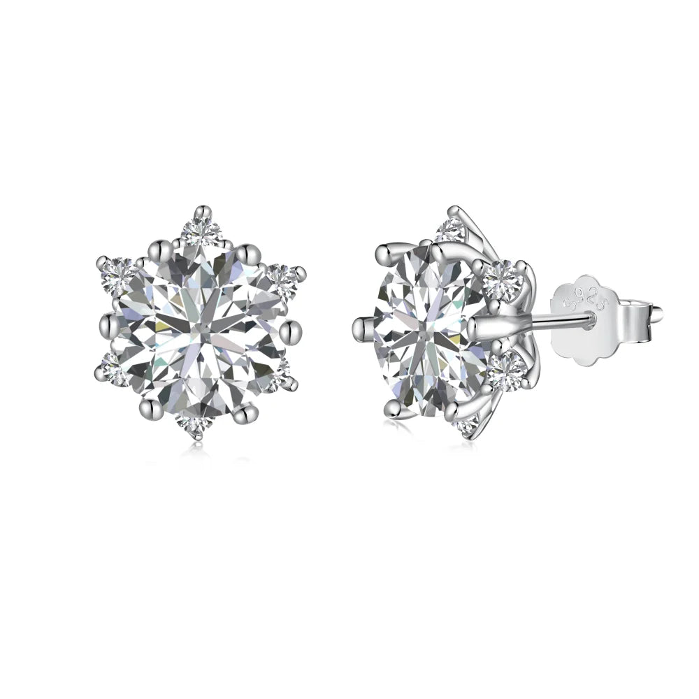 Silver Zircon Round Cut Snowflake Ear Studs