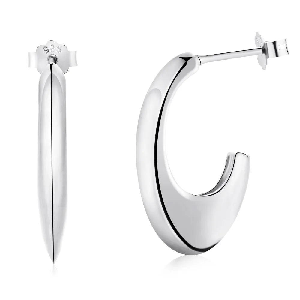 Silver Half Moon Ear Hoops