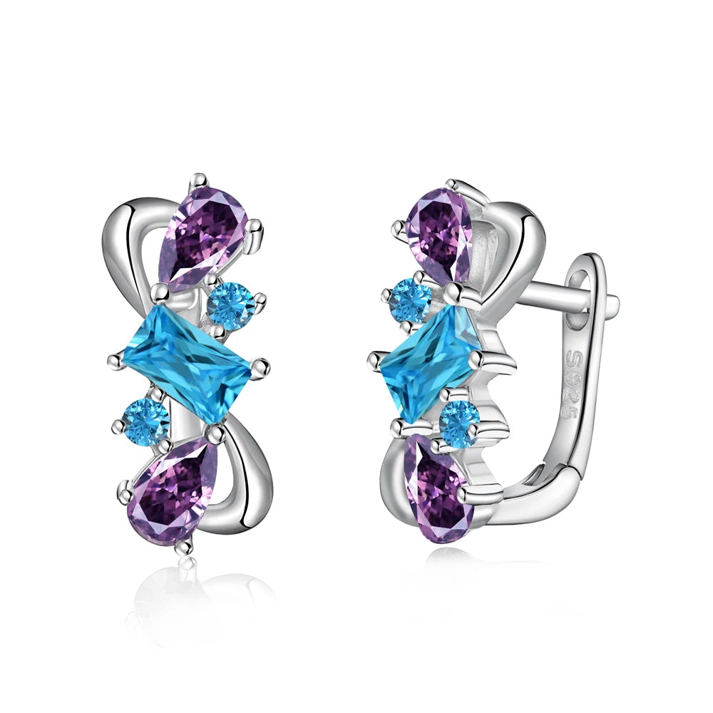 Silver Zircon Baguette Cut Multi Shape Huggie Earrings