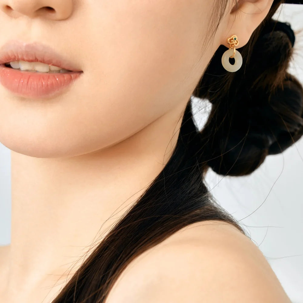Silver Jade Stud Drop Earrings