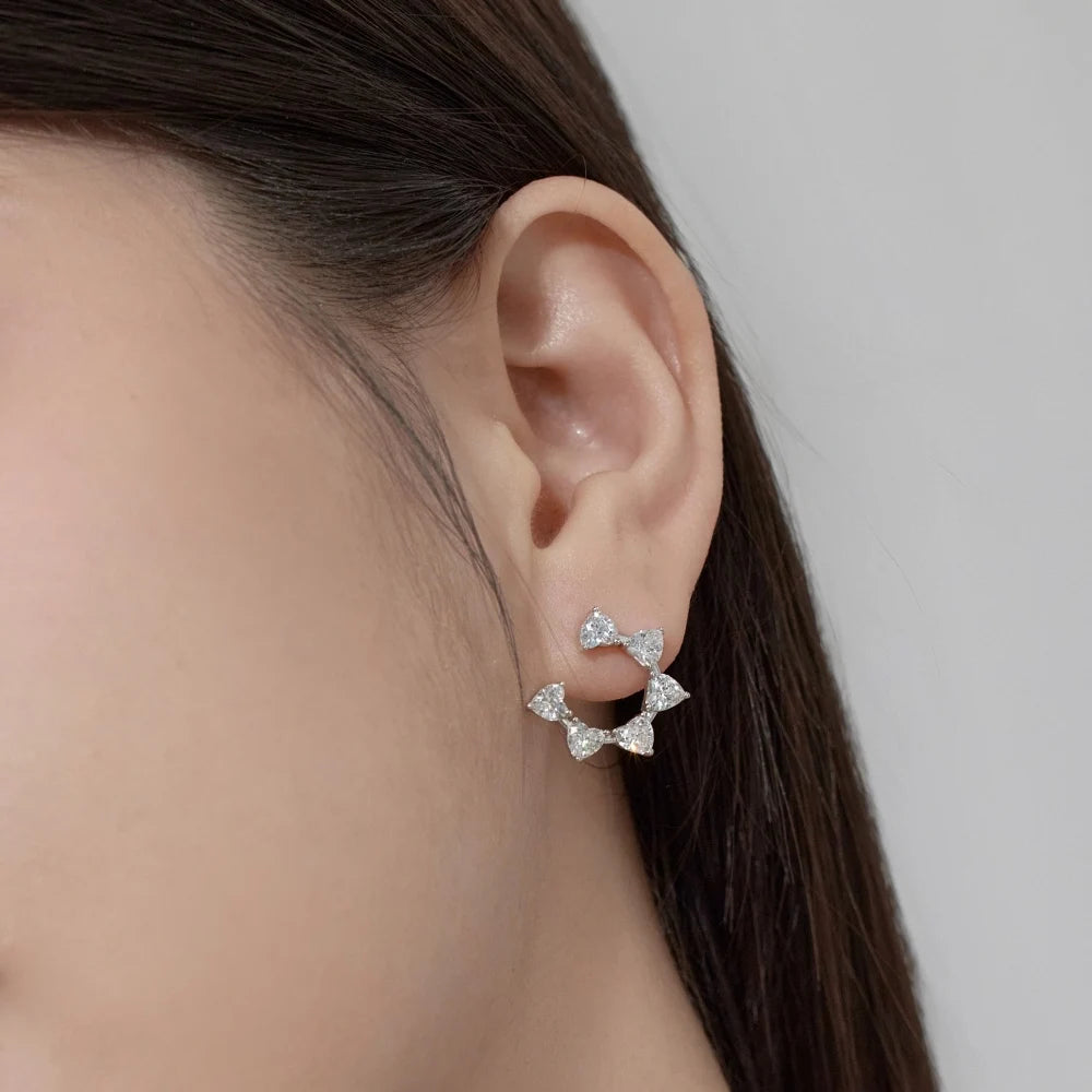 Silver Zircon Heart Cut Sunshine Ear Studs