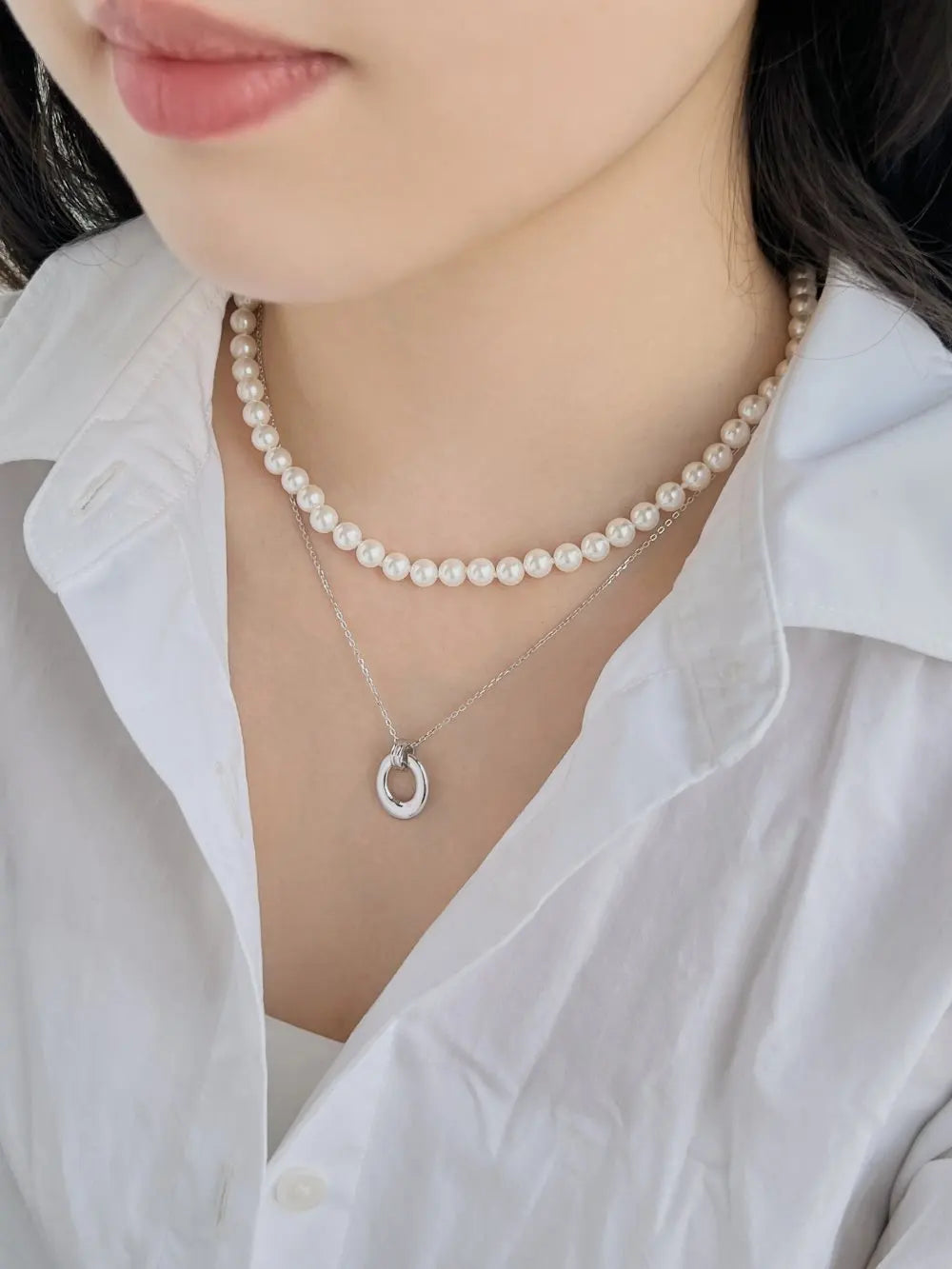 Silver Pearl Classic Thin Beaded Necklace