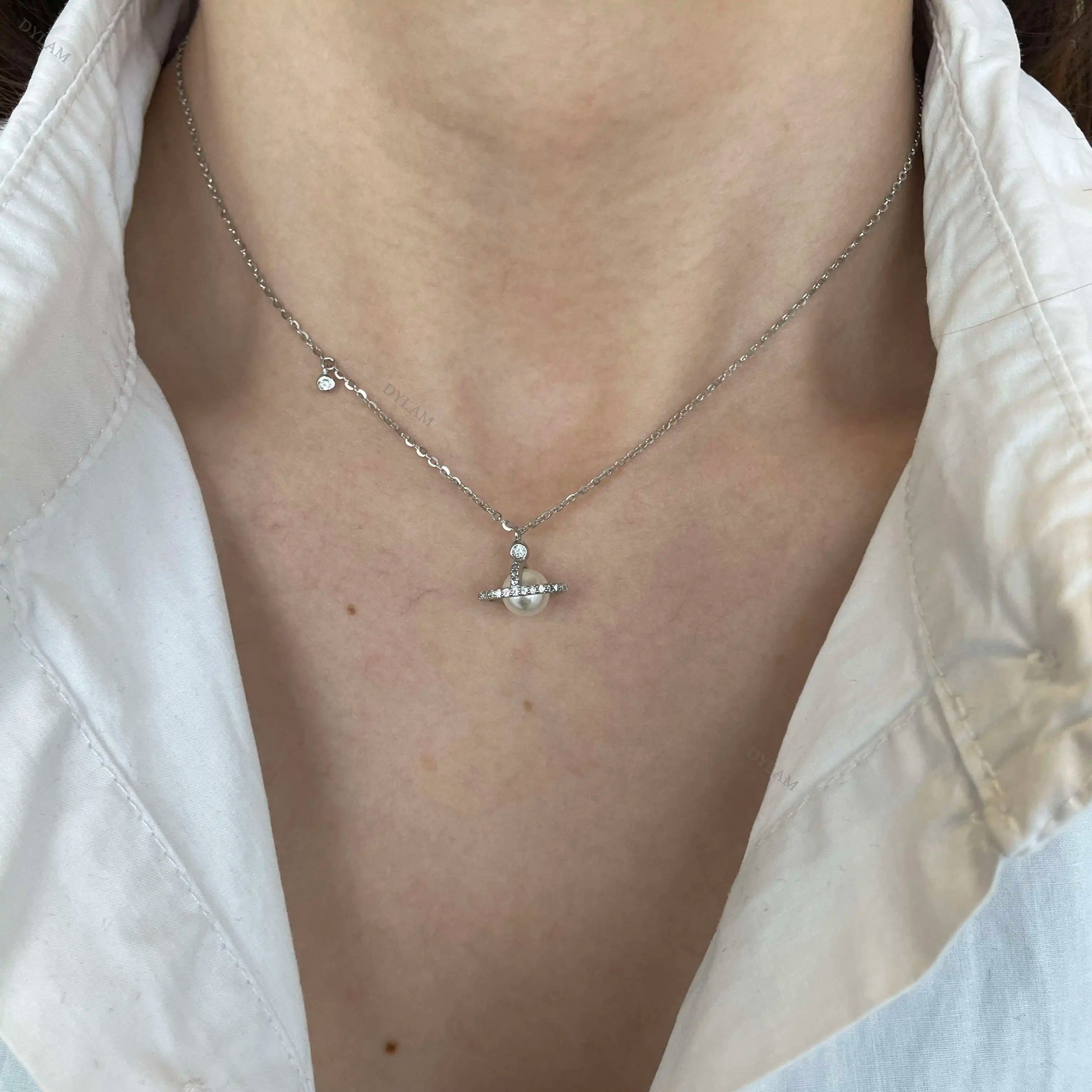 Silver Pearl Wrapped Pendant Necklace
