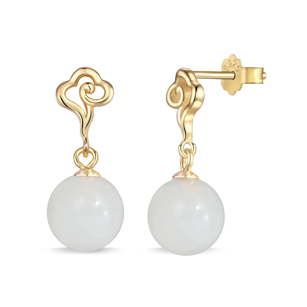 Silver Jade Clouds Drop Earrings