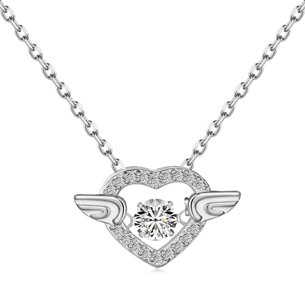 Silver Zircon Round Cut Halo Heart Pendant Necklace