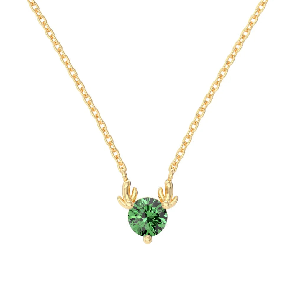 Silver Zircon Round Cut Elk Pendant Necklace