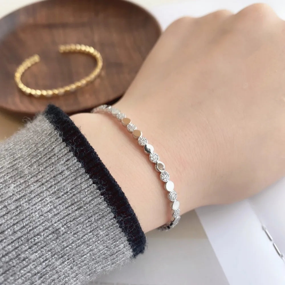 Silver Zircon Round Cut Inlaid Bangle Bracelet