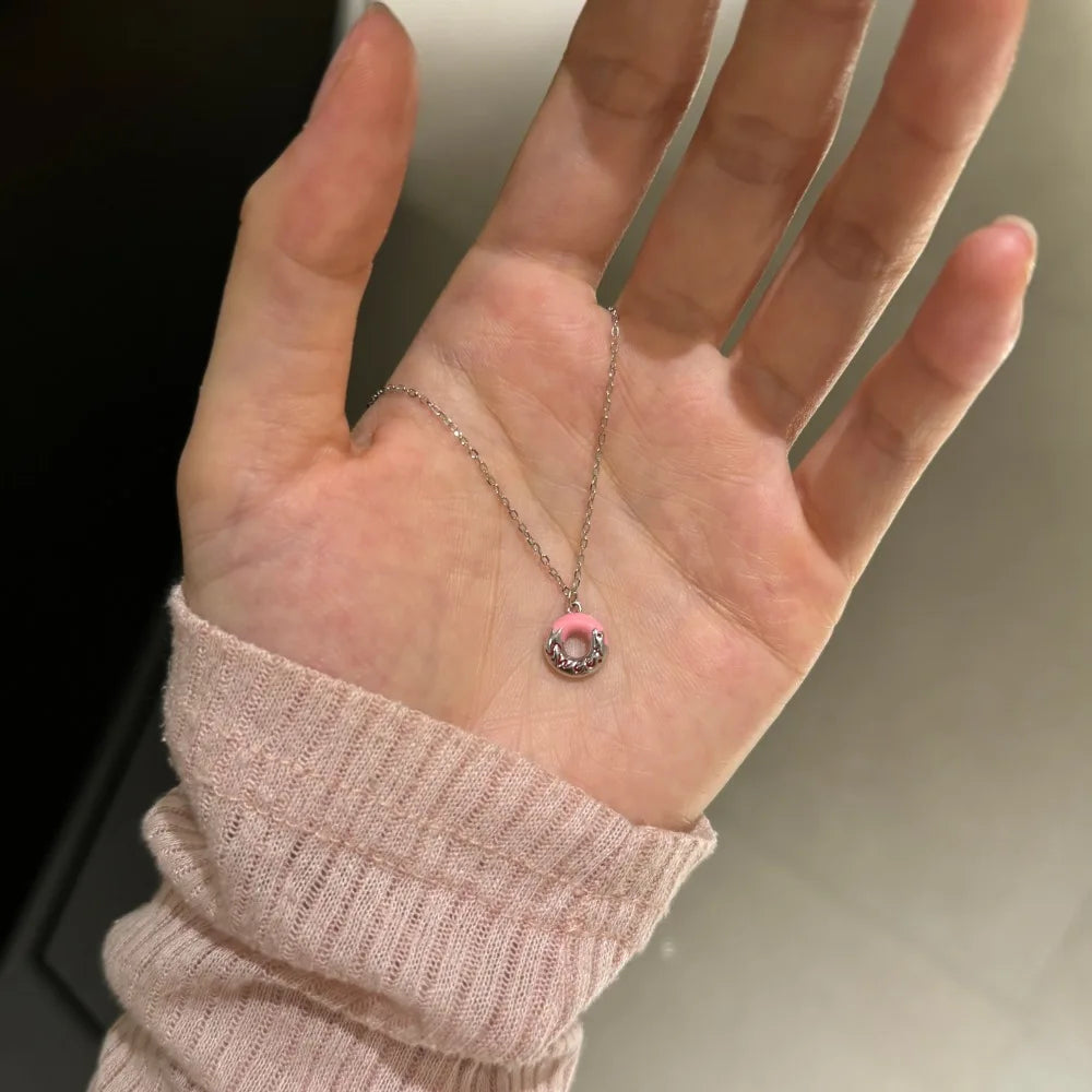 Silver Donut Pendant Necklace