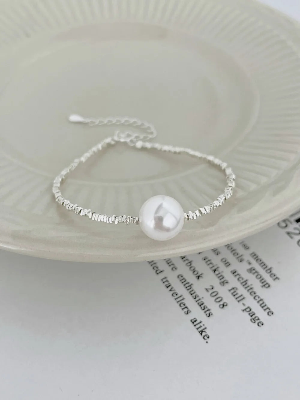 Silver Pearl Bangles Beaded Bracelet