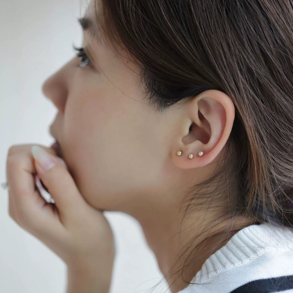 Silver Zircon Round Cut Multi Part Single Ear Studs