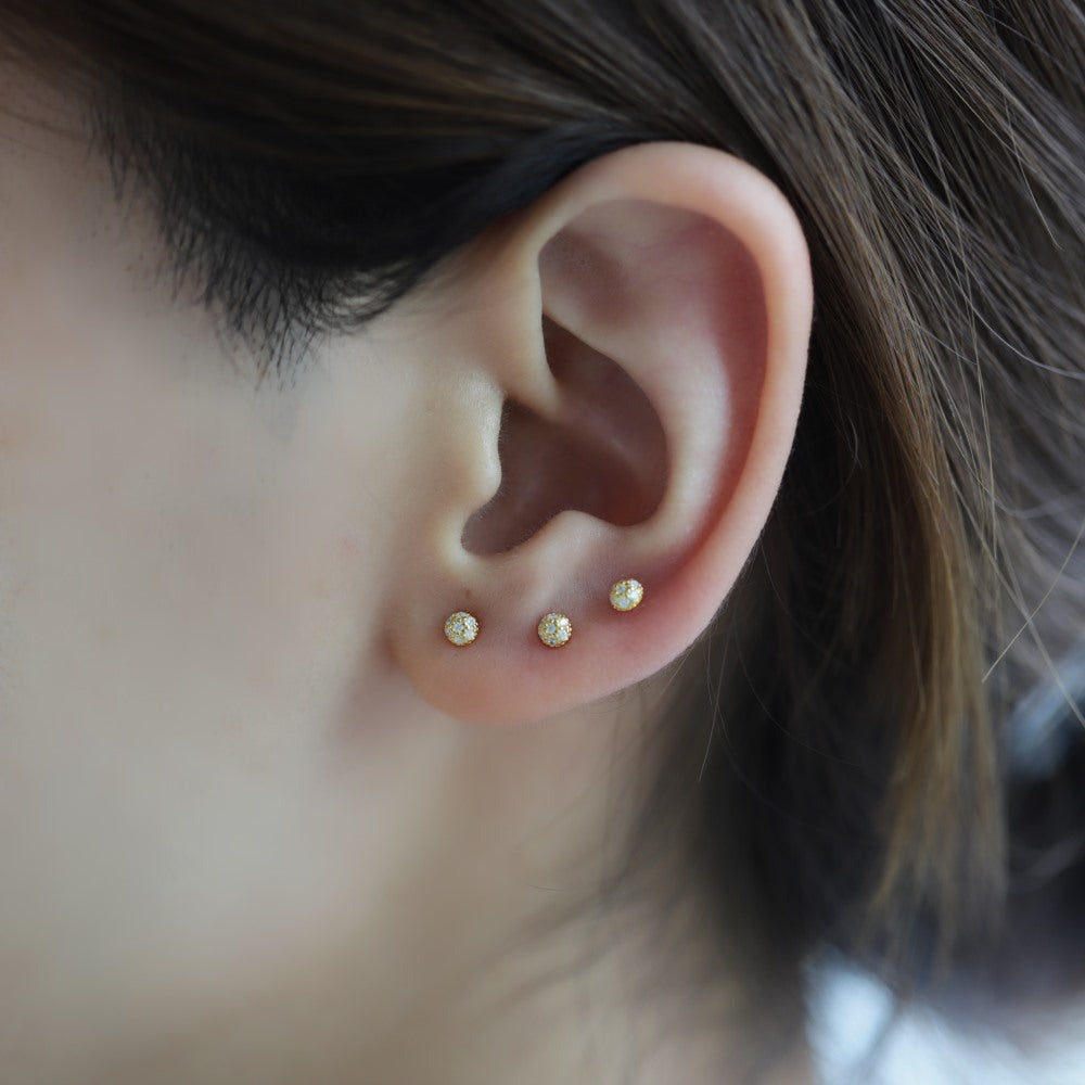 Silver Zircon Round Cut Multi Part Single Ear Studs