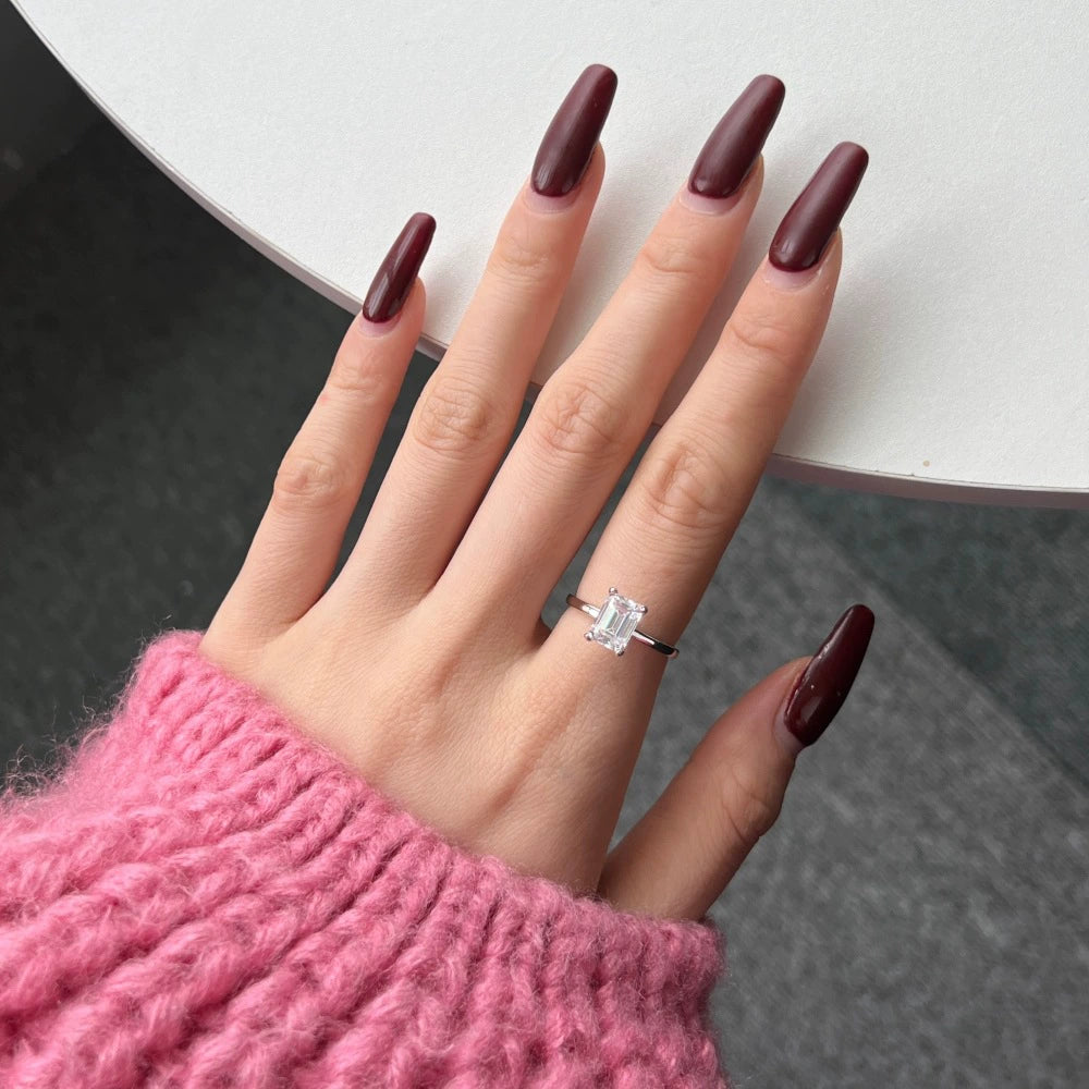 Silver Zircon Emerald Cut Classic Big Solitaire Ring