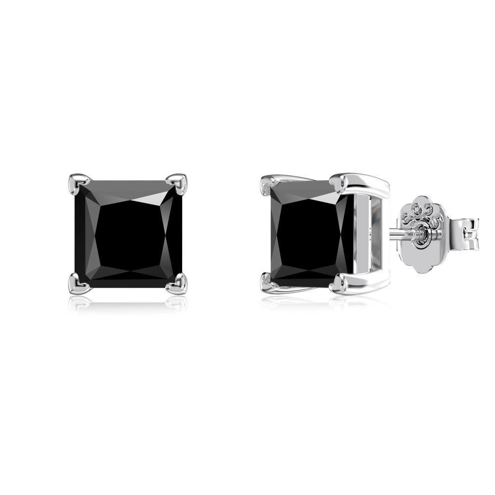 Silver Zircon Princess Cut Cubic Ear Studs