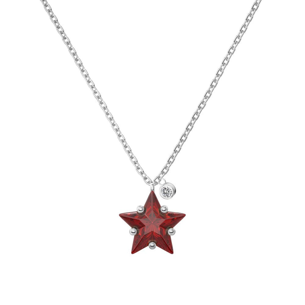 Silver Zircon Star Cut Single Pendant Necklace