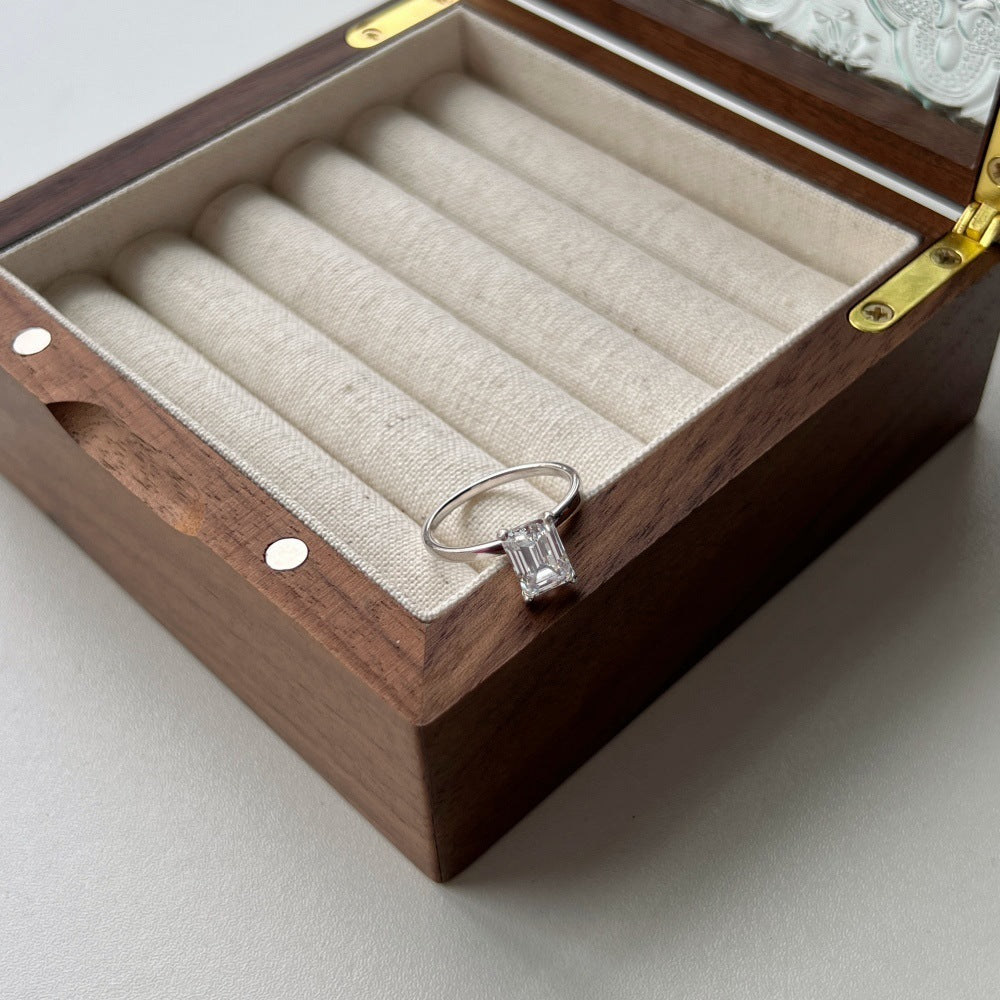 Silver Zircon Emerald Cut Classic Big Solitaire Ring