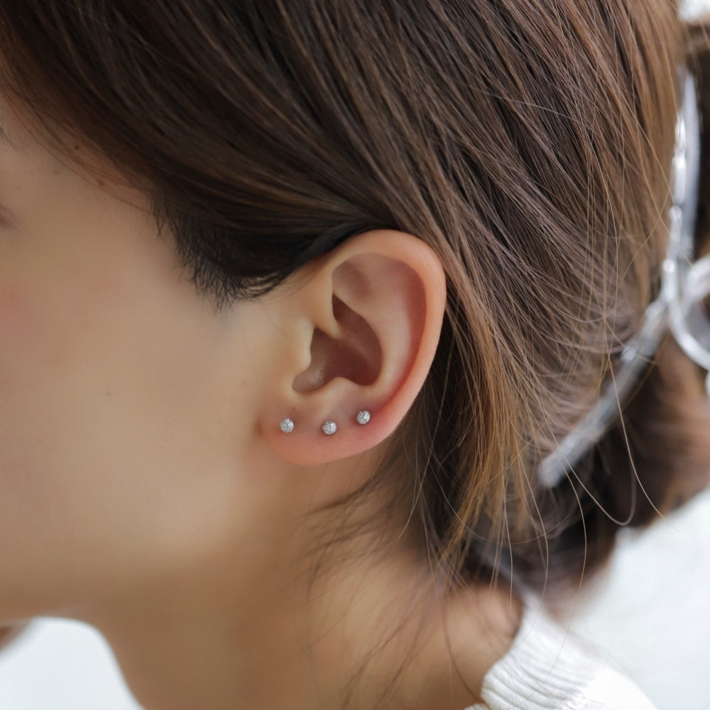 Silver Zircon Round Cut Multi Part Single Ear Studs