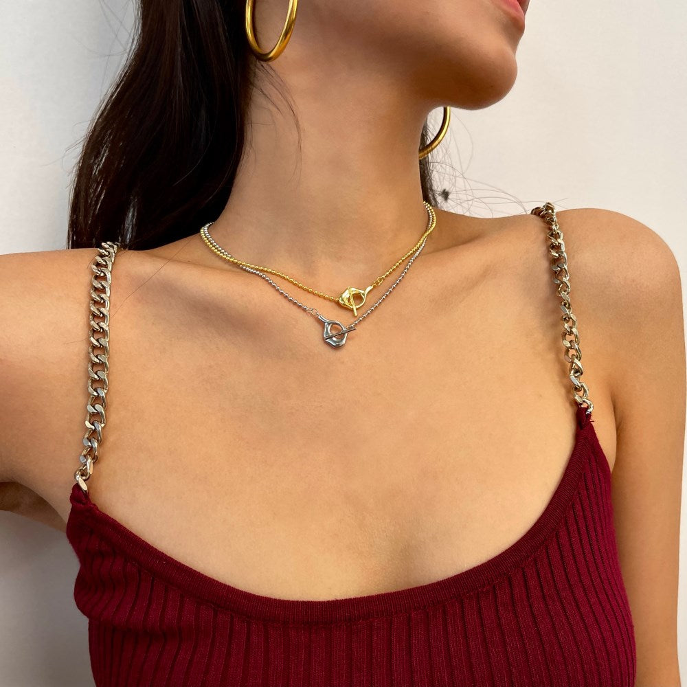 Silver Buckle Double Pendant Necklace