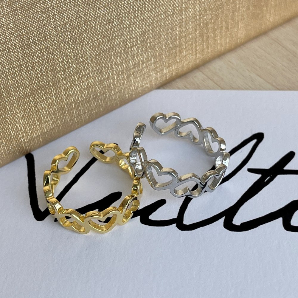 Silver Open Layered Heart Dainty Ring