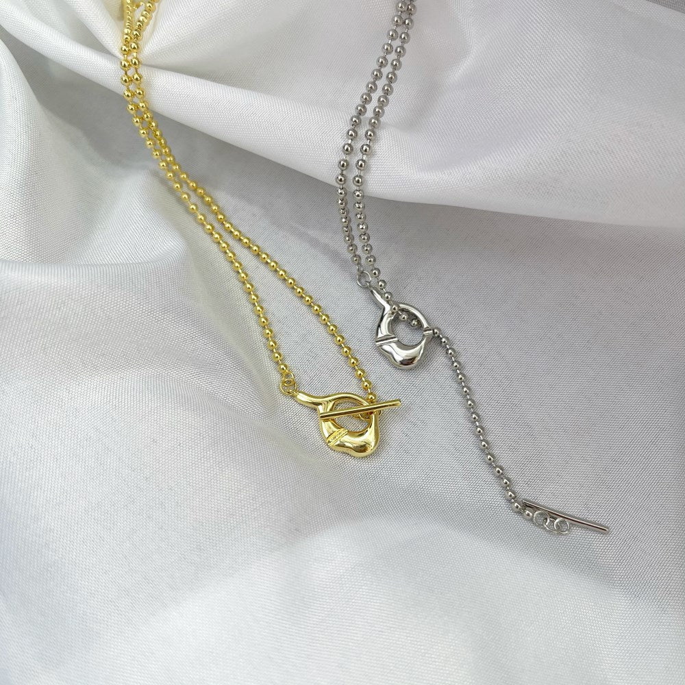 Silver Buckle Double Pendant Necklace