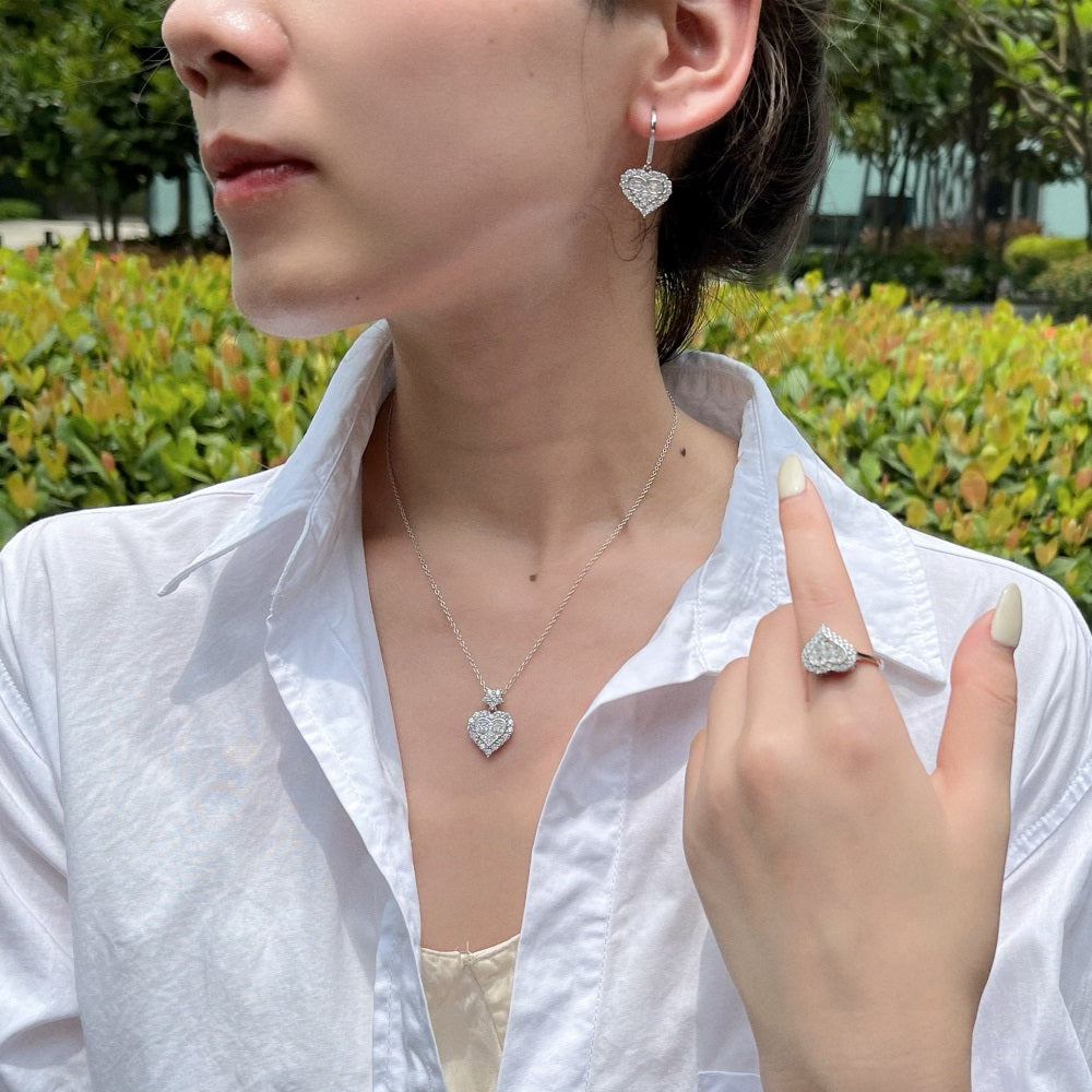 Silver Zircon Baguette Cut Multi Shape Heart Halo Ring