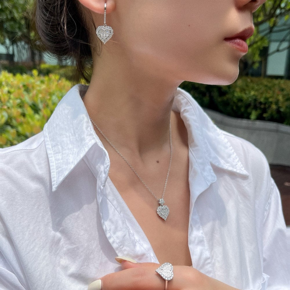 Silver Zircon Baguette Cut Multi Shape Heart Halo Ring