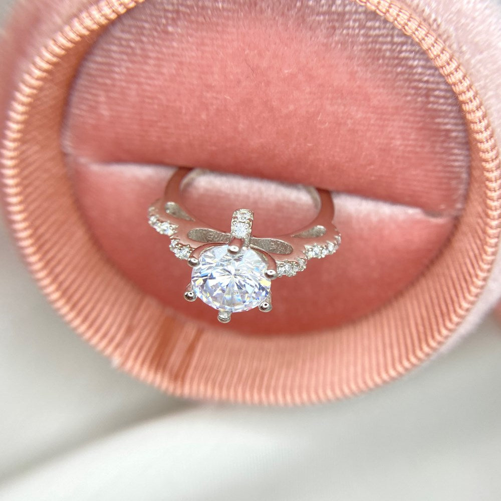Silver Zircon Round Cut Raised Multi Shape Halo Ring