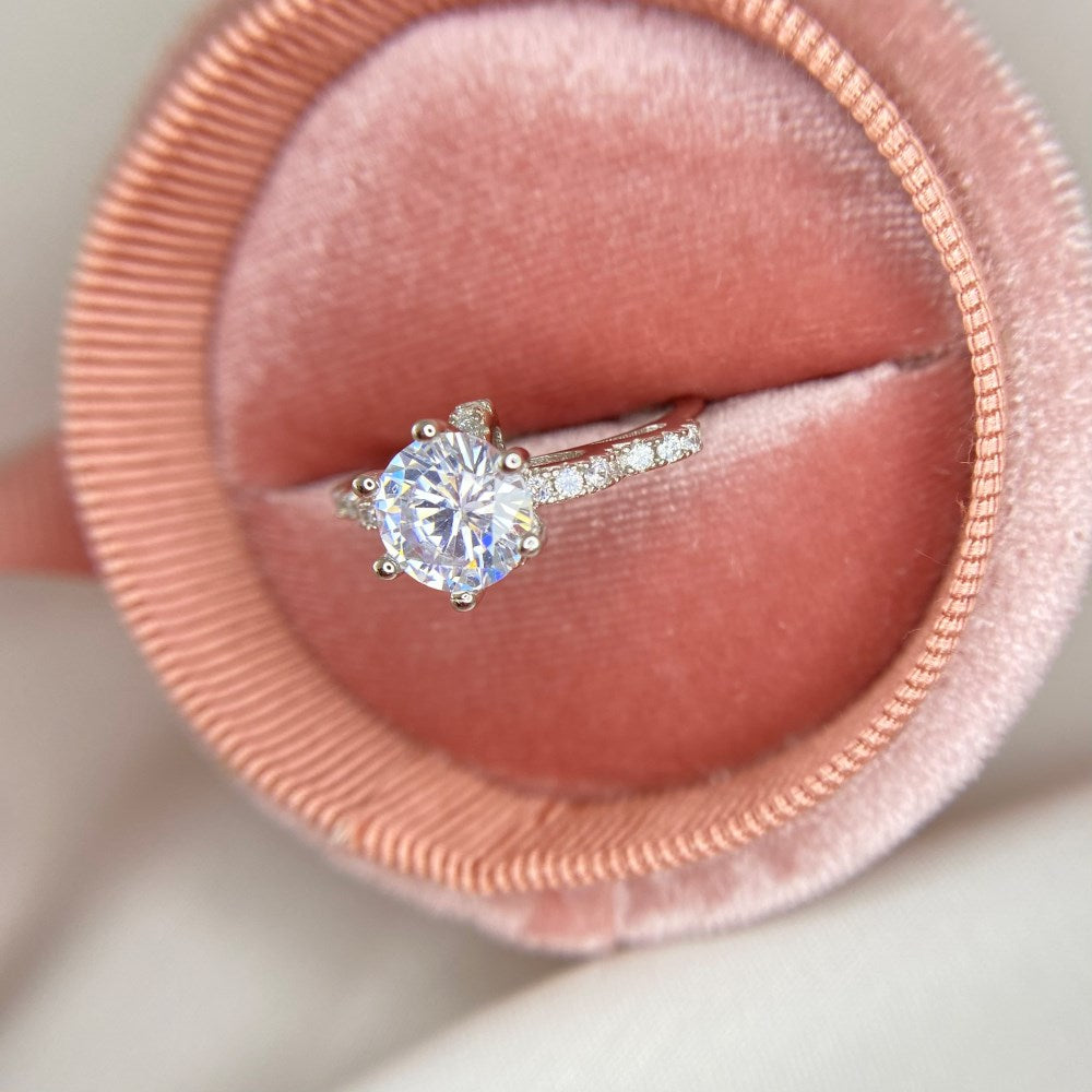 Silver Zircon Round Cut Raised Multi Shape Halo Ring